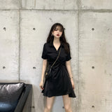 Summer Black Dress Dress Female  New Design Sense Waist Slimming Temperament Irregular Short Skirt