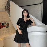 Summer Black Dress Dress Female  New Design Sense Waist Slimming Temperament Irregular Short Skirt