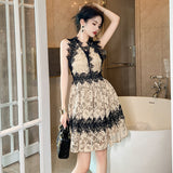 HOOMBOX Summer New  Style Retro Elegant High Waist Lace Dress Design Sense A- line Skirt 10714