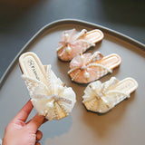 HOOMBOX Girls' Stylish Peep Toe Slippers  Summer New Girl Princess Shoes Medium and Big Children Fashionable Bow Closed-Toe Slippers