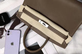 hoombox New Silver Buckle First Layer Cowhide Birkin Bag Simple Fashion Handbag Commuter Practical Shoulder Bag Crossbody Bag