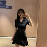 Summer Black Dress Dress Female  New Design Sense Waist Slimming Temperament Irregular Short Skirt