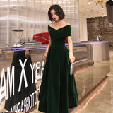 Hoombox Off Shoulder Velvet Floor Length Sweetheart Evening Dress, A-line Long Prom Dress