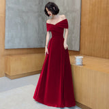 Hoombox Off Shoulder Velvet Floor Length Sweetheart Evening Dress, A-line Long Prom Dress