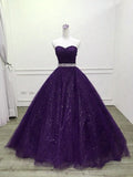 Hoombox Purple Gorgeous Shiny Tulle Beaded Sweetheart Ball Gown Formal Dresses, Purple Sweet 16 Dresses