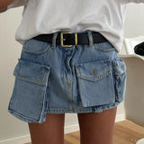 Hoombox Fashion Mini Denim Skirt Women Summer Sexy Bodycon Three-dimensional Pocket Short Skirt Holiday Streetwear Jeans Skirt  New