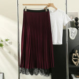 Hoombox Autumn Winter Skirts Women Chic Fashion Elegant High Waist Two Sides Available Pleated Lace Long Skirts Ladies Bottoms