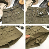 Korean Style High Waist Mini Skirt Women Fashion with Belt Short Culotte Skirts Y2K Streetwear Big Pocket Cargo Skirts