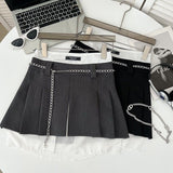 Hoombox Chain Pleated Mini Skirt Women High Waist A-line Fake 2 Pieces Irregular Vintage Short Skirt Summer Acubi Fashion