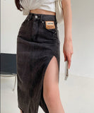 Hoombox Maxi Jeans Sexy Skirt Women Denim Long Skirts Female Summer Vintage Maxi Skirt Side Split Denim Skirt Women Long Korean