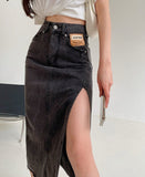 Hoombox Maxi Jeans Sexy Skirt Women Denim Long Skirts Female Summer Vintage Maxi Skirt Side Split Denim Skirt Women Long Korean