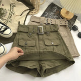 Korean Style High Waist Mini Skirt Women Fashion with Belt Short Culotte Skirts Y2K Streetwear Big Pocket Cargo Skirts