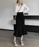 Hoombox High Waist Black Skirt Women Solid Color Mermaid Skirt Female Autumn Elegant Office Lady Midi Skirts Womens Split S-XL