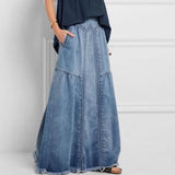 Hoombox Oversize Fashion Street Skirt Summer A Line Denim Skirt Women Autumn Sun Skirt Casual Solid High Waist Women's Long Skirt