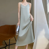 Hoombox Silk High-Grade Dress New Spring/Summer Sleeveless V-Neck Dress Vest Slip Skirt Silk White With High-Grade Temperament