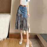 Hoombox Summer Irregular Jeans Skirts Women Korean Fashion High Waist Patchwork Tulle Skirt Woman Y2K Pockets Long Denim Skirts