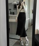 Hoombox High Waist Black Skirt Women Solid Color Mermaid Skirt Female Autumn Elegant Office Lady Midi Skirts Womens Split S-XL