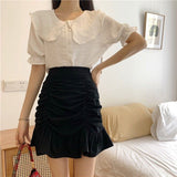 Hoombox Korean Fashion Mini Skirt Women Cute Sexy Elastic Waist A-line Ruffles Patchwork Mini Skirt Preppy Style Summer Girl