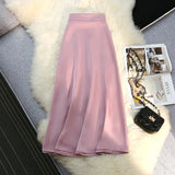 Hoombox Silk Satin Long Black Skirts for Women Elegant Ladies A Line Zipper Back Elastic Band Korean Fashion Luxury Midi Skirt