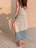 Hoombox Maxi Jeans Sexy Skirt Women Denim Long Skirts Female Summer Vintage Maxi Skirt Side Split Denim Skirt Women Long Korean