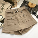 Korean Style High Waist Mini Skirt Women Fashion with Belt Short Culotte Skirts Y2K Streetwear Big Pocket Cargo Skirts