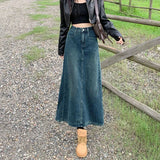 Hoombox Split Denim Skirt for Women  Spring Summer New Y2K High Waist Long Skirt Female Vintage Blue A-Line Jean Skirts