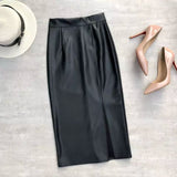 Hoombox Black PU Faxu Leather Women's Wrap Skirts New Autumn Winter High Waist Front Split Sheath Pencil Skirts Female