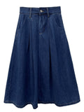 Hoombox New Spring Summer Denim Skirts Women Casual High Waist A-line Skirts Lady Loose Vintage Dark Blue Skirts