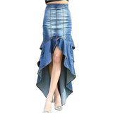 Hoombox Fashion Long Mid-Calf Denim Jeans Skirts for Women Elegant Plain Light Washed High Low Hem Skirts Big Hem Spring Summer Autumn