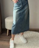 Hoombox Women Long Denim Skirts Vintage Back Slit High Waist Jean Skirt 2024 Bodycon Maxi Blue Straight Denim Skirts For Women