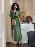 Hoombox Korean Version of the Ladies Retro Fall and Winter Knitted Cardigan Jacket High-waisted Half-body Skirt Three-piece Suit Set