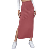 Hoombox Brown High Waisted Long Skirts Women Sexy Split Bodycon Maxi Skirt  Summer Female Elegant Casual Solid Skirt Streetwear