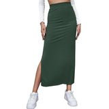 Hoombox Brown High Waisted Long Skirts Women Sexy Split Bodycon Maxi Skirt  Summer Female Elegant Casual Solid Skirt Streetwear