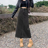 Hoombox Split Denim Skirt for Women  Spring Summer New Y2K High Waist Long Skirt Female Vintage Blue A-Line Jean Skirts