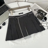 Hoombox Chain Pleated Mini Skirt Women High Waist A-line Fake 2 Pieces Irregular Vintage Short Skirt Summer Acubi Fashion