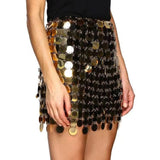 Trendy Shiny Sequins Mini Skirts for Women Sexy Double-layer Hollow Out Solid Short Bottom Nightclub Party Festival Sparkly Skir