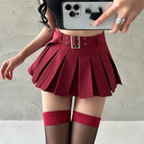 Hoombox Summer Skorts High-quality Sexy A-LINE Safety Skirts Pleated Skirt Half Length Short Skirt Belt Fashion Women