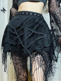 Spider Web Punk Mesh Tassel Mini Skirts Mall Gothic Grunge High Waist A-line Skirt For Women Eyelet Party Alt Clothes