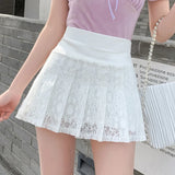 Hoombox A Line Mini Skirt New Ultra-short Mini Pants Elastic Waist Joker Lace Pleated  Sexy  Fashion Black White Skirt