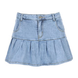 Hoombox Harajuku Punk Y2K Denim Mini Pleated Skirt Ladies Summer High Waist Jeans Shorts Skirts Women Ruffles Fashion Korean