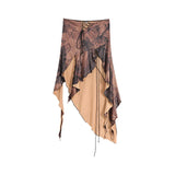 Hoombox Women's Irregular Skirt Harajuku Y2k Vintage Long Brown Skirts 90s Aesthetic Korean A-Line Skirt Emo 2000s Trashy Clothes