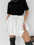 Hoombox Summer Satin Skirt A-line Short Skirt Women's Commuter White Mini Pleated Skirt Official Ladies Black Skirt