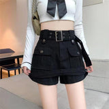 Korean Style High Waist Mini Skirt Women Fashion with Belt Short Culotte Skirts Y2K Streetwear Big Pocket Cargo Skirts