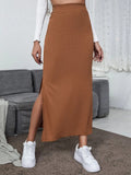 Hoombox Brown High Waisted Long Skirts Women Sexy Split Bodycon Maxi Skirt  Summer Female Elegant Casual Solid Skirt Streetwear