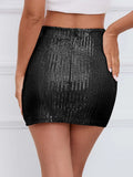 Hoombox Glitter Sequined Solid Bodycon Mini Skirt, Elegant Mini Pencil Skirt, Women's Clothing