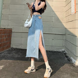 Hoombox Y2k Skirt юбка Woman Denim Skirts Jupe Women Jeans High Waist Calf Length Blue / Black Summer Clothes Streetwear