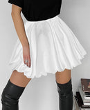 Hoombox Summer Satin Skirt A-line Short Skirt Women's Commuter White Mini Pleated Skirt Official Ladies Black Skirt