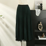 Hoombox Autumn Winter Skirts Women Chic Fashion Elegant High Waist Two Sides Available Pleated Lace Long Skirts Ladies Bottoms