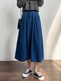 Hoombox New Spring Summer Denim Skirts Women Casual High Waist A-line Skirts Lady Loose Vintage Dark Blue Skirts