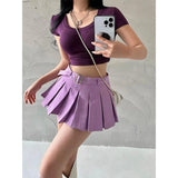 Hoombox Summer Skorts High-quality Sexy A-LINE Safety Skirts Pleated Skirt Half Length Short Skirt Belt Fashion Women